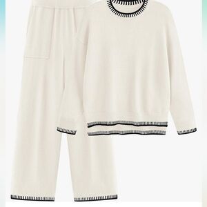 Cream Knit Wide Leg Sweater Pant